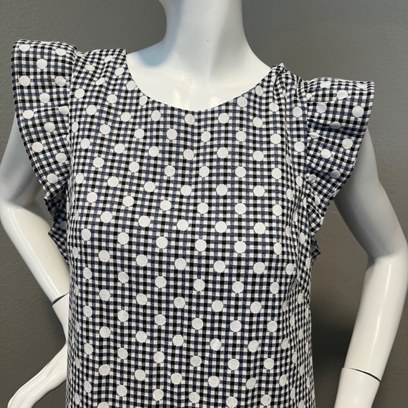 Eliza J Women’s Black & Blue Checkered Polka Dot Dress Size 14 - Picture 2 of 11
